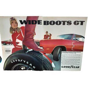 1969 Goodyear Wide Boots GT Tires Dodge Charger Red Print Ad Original